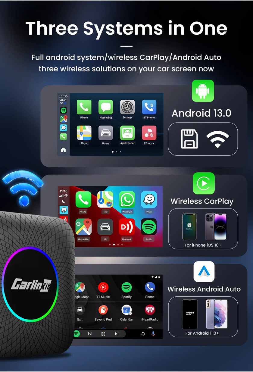 Multi Media Cpc200 Tbox Ambient Usb Adapter 8G 128Gb Up To 512Gb Android 13 SDM660 Wireless Carplay Ai Tv Box Dongle Youtube Netflix