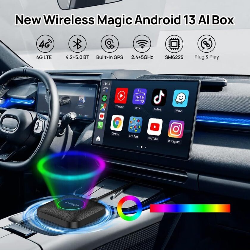 Cpc200 Tbox Ambient Usb 4G 64Gb Up To 512Gb Android 13 SM6625 Wireless Carplay Dongle Youtube Netflix Ai Tv Box