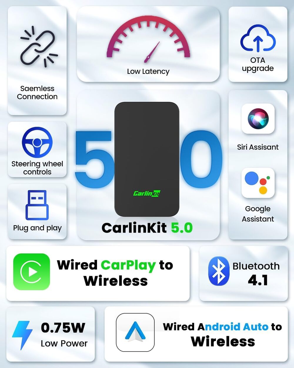 Wired To Wireless Smart Android Auto And Apple Carplay Dongle 2Air AI BOX Wireless USB Wifi BT Adapter