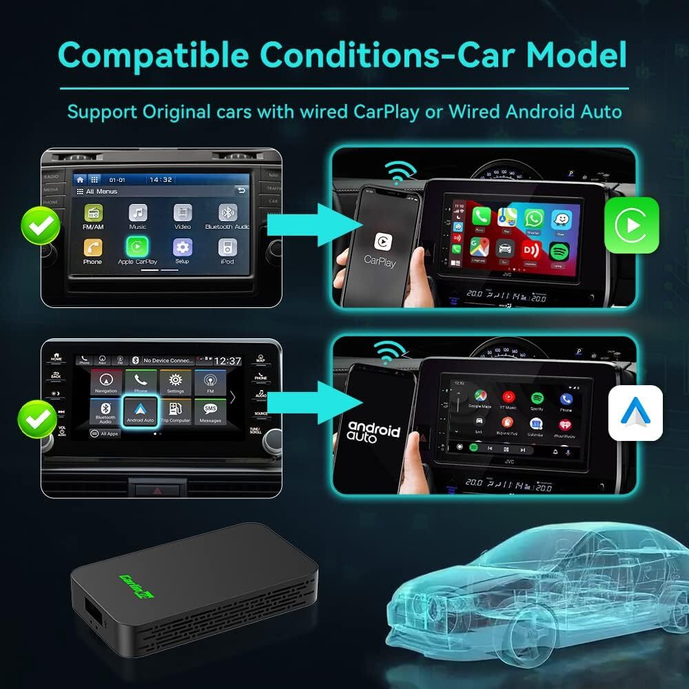 Wired To Wireless Smart Android Auto And Apple Carplay Dongle 2Air AI BOX Wireless USB Wifi BT Adapter