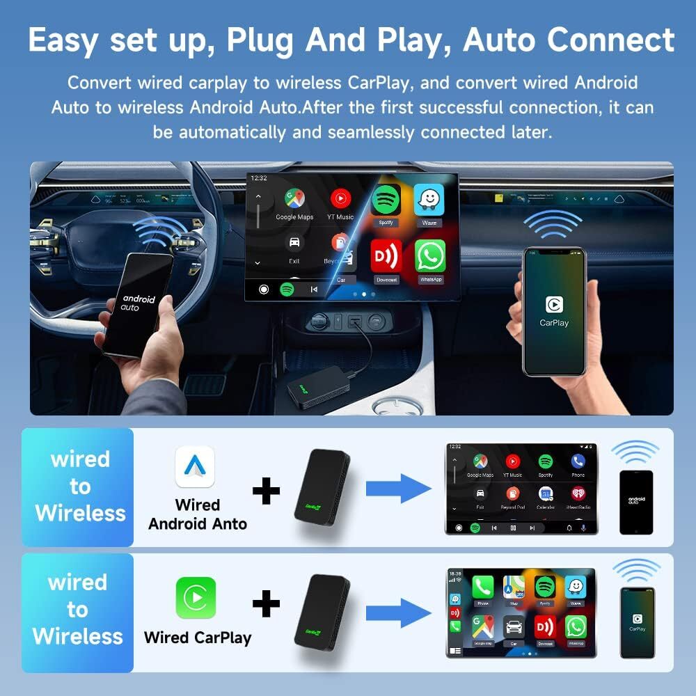 Wired To Wireless Smart Android Auto And Apple Carplay Dongle 2Air AI BOX Wireless USB Wifi BT Adapter