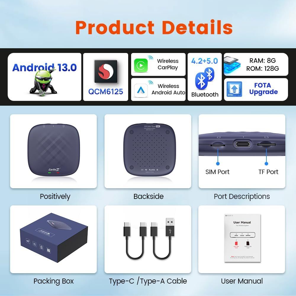 Autolink Carplay to Multi Media - Carplay AI BOX Tbox-plus Sim Card GPS Navigation 8+128G Wireless Carplay Ai Box Android 13 Car Play