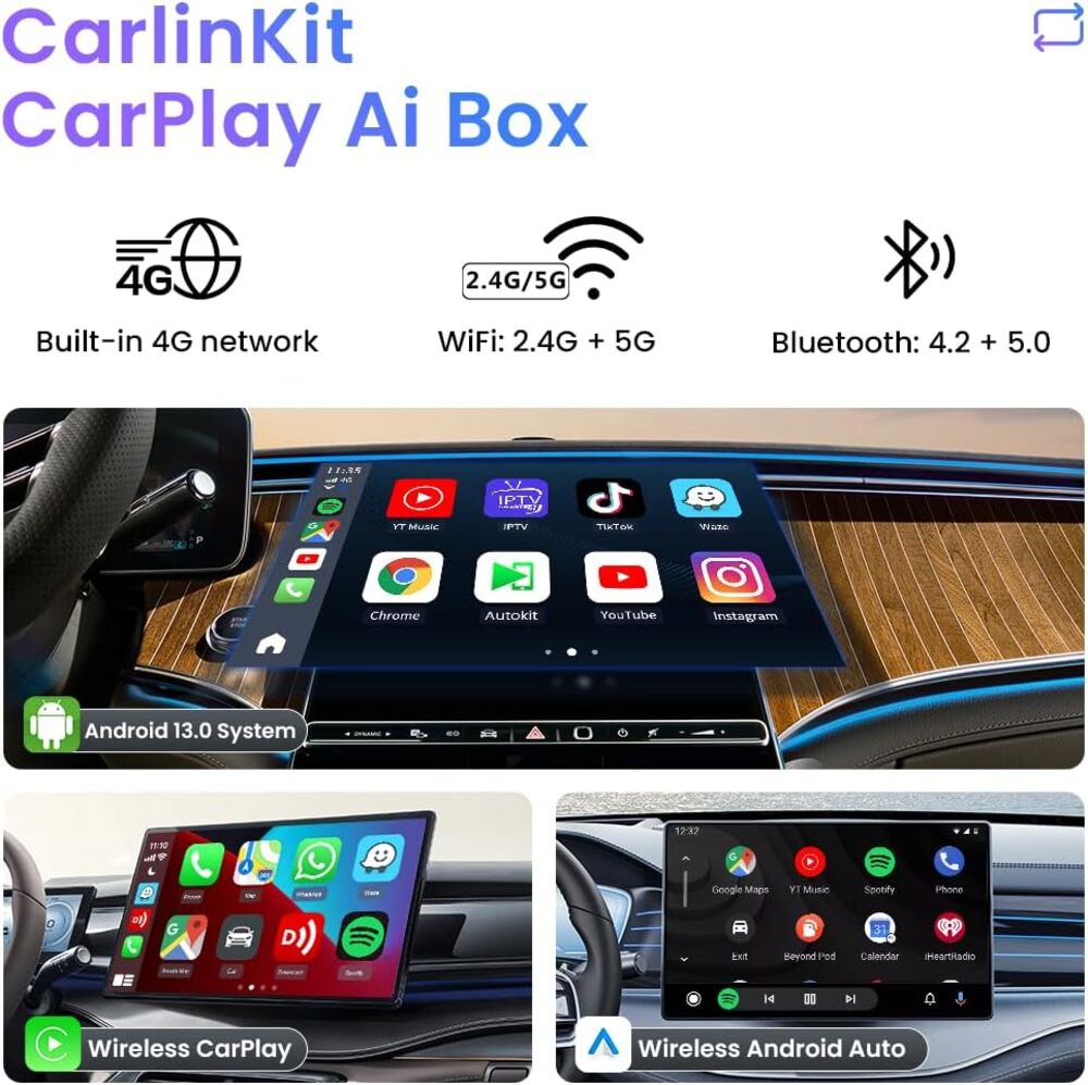 Autolink Carplay to Multi Media - Carplay AI BOX Tbox-plus Sim Card GPS Navigation 8+128G Wireless Carplay Ai Box Android 13 Car Play