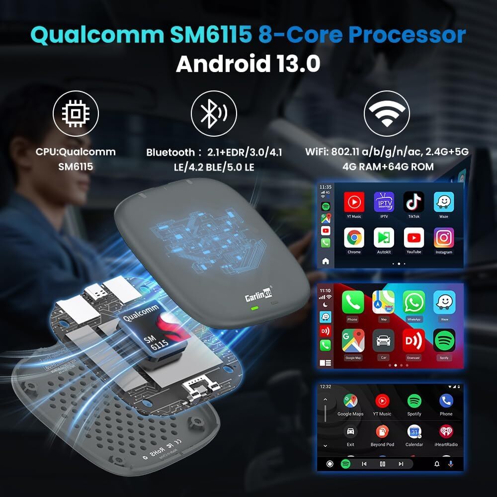 Wireless CarPlay Smart Car Ai Box Tbox S Model 8 Core 4g 64gb With Streaming Apps YouTube Netflix Wifi GPS LTE Android 13