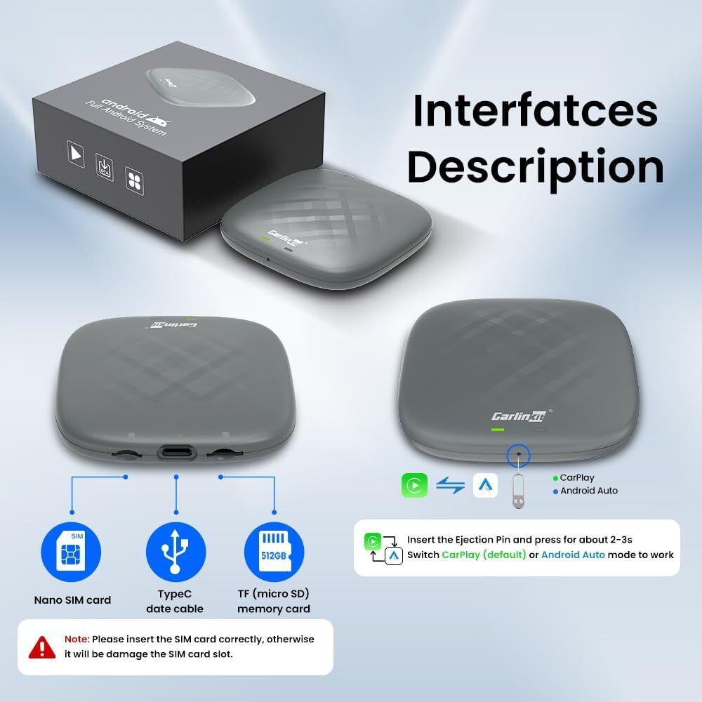 Wireless CarPlay Smart Car Ai Box Tbox Plus 8-Core 8g 128gb with Streaming Apps YouTube Netflix Wifi GPS LTE Android 13