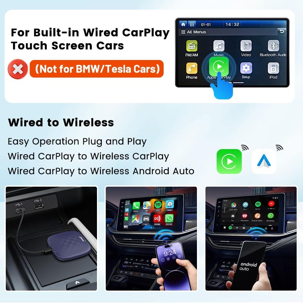 Carplay AI BOX Tbox-S Model Sim Card GPS Navigation 8+128G Wireless Carplay Ai Box Android 13