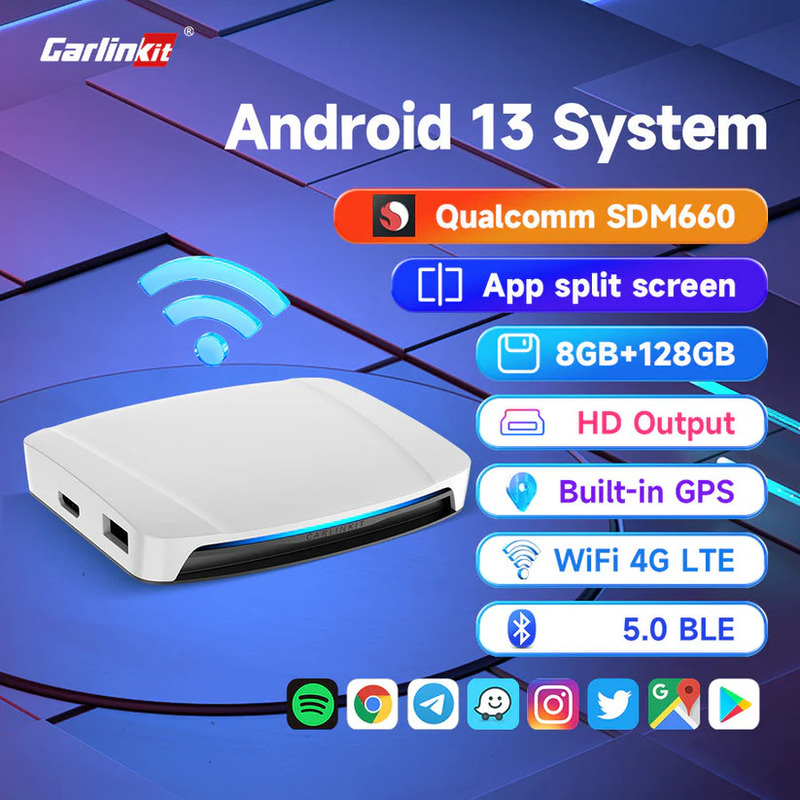 Tbox UHD Android 13 CarPlay Wireless Ai Box HDMI SM6225 Processor 4Gb USB HD Video For Youtube Tiktok
