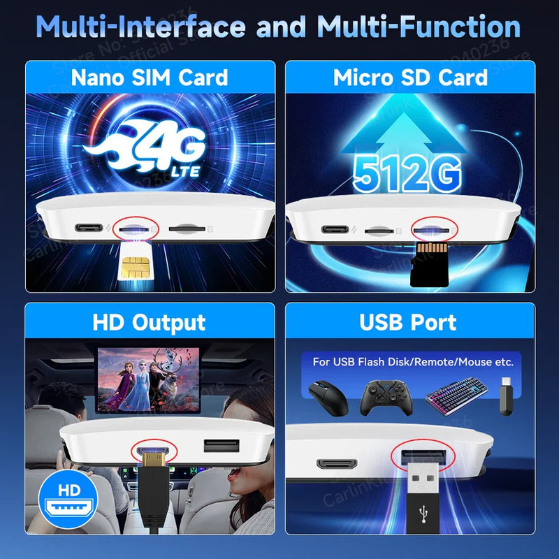 Carplay Android Auto Ai Smart Box Wireless Video For Netflix Youtube Carplay Android 13 Tbox UHD SM6225 HDMI 4Gb 64Gb