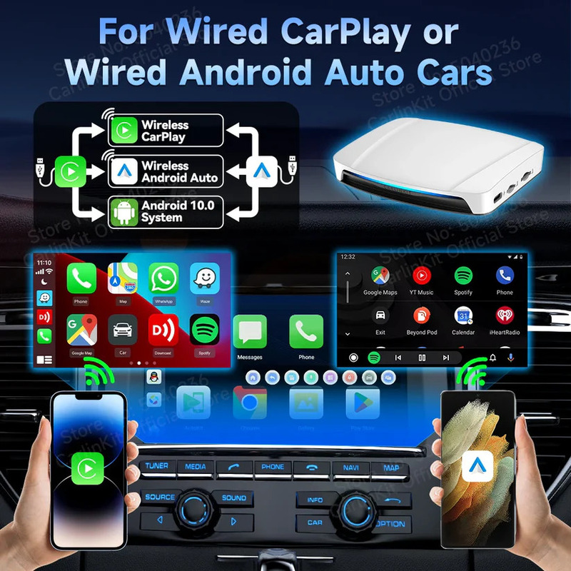Wired Carplay And Android Auto To T-Box UHD Wireless Ai Box Youtube Netflix SM6225 Multimedia Box