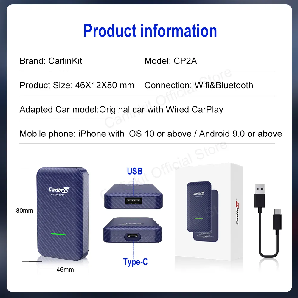 CP2A Wireless Android Auto Apple CarPlay Dongle Auto Connect Adapter For Q5 A7 A8 Q7 A5/S5