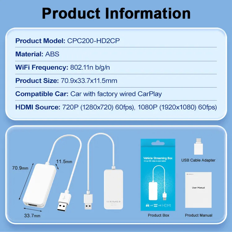 HD2CP Wired Carplay to HDMI 1080P Orginal Wired Dongle Car Fire TV Stick Video Multimedia Adapter