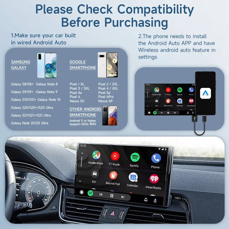 High Speed Wired Android Auto To Wireless Dongle A2A Android Auto Wireless Adapter