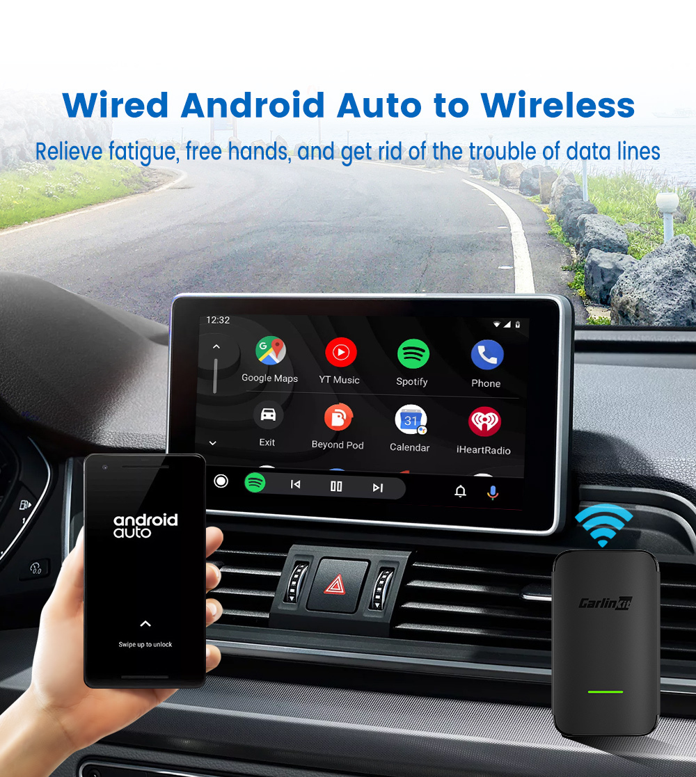 Wired To Wireless Android Auto A2A Adapter With Multi Language Compatible with Android 11.0+