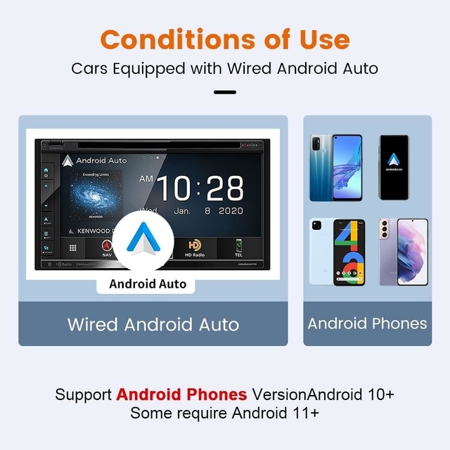 Wired To Wireless Android Auto A2A Adapter With Multi Language Compatible with Android 11.0+