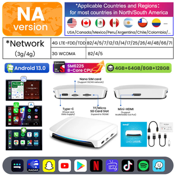Android 13 HDMI Output TBox UHD Android Auto CarPlay AI Box SM6225 8G 128Gb Support Youtube Netflix