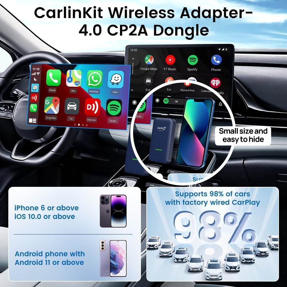 Wireless Android Auto And Carplay Adapter CP2A Kit Ai Box Upgrade Car Play Dongle Carlinkit 4.0 For Apple Kia